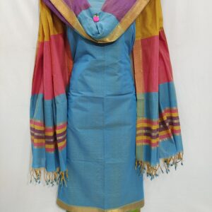 Mangalagiri Pure Handloom Cotton Zari  Border Dress Material Set (Unstiched)