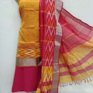 Mangalagiri Pattu Pochampalli Border Zari Dress Material Set (Unstiched)