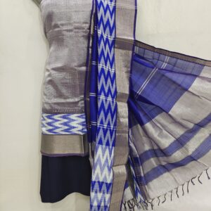 Mangalagiri Pattu Pochampalli Border Zari Dress Material Set (Unstiched)