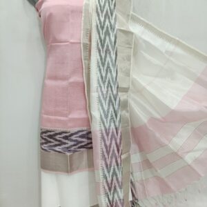 Mangalagiri Pattu Pochampalli Border Zari Dress Material Set (Unstiched)