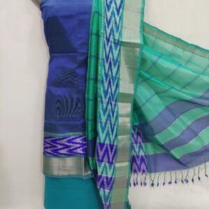 Mangalagiri Pattu Pochampalli Border Zari Dress Material Set (Unstiched)