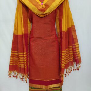 Mangalagiri Pure Handloom Cotton Zari Border Dress Material Set (Unstiched)