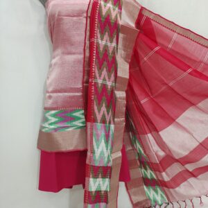 Mangalagiri Pattu Pochampalli Border Zari Dress Material Set (Unstiched)