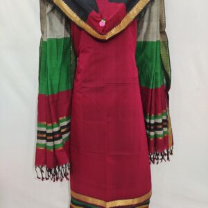 Mangalagiri Pure Handloom Cotton Zari Border Dress Material Set (Unstiched)