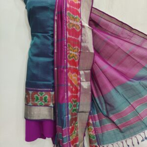 Mangalagiri Pattu Pochampalli Border Zari Dress Material Set (Unstiched)