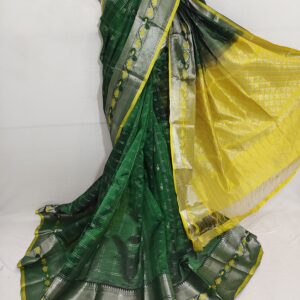 Mangalagiri pure Pattu Kanchi Border all over check s Buta work Sarees