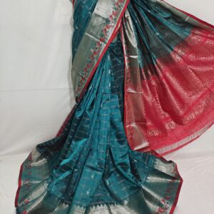 Mangalagiri pure Pattu Kanchi Border all over check s Buta work Sarees