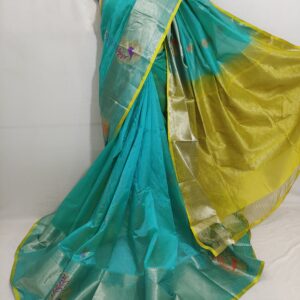 Mangalagiri pure Pattu Kanchi Border all over check s Buta work Sarees