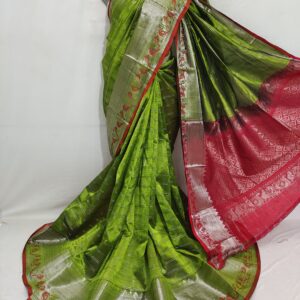 Mangalagiri pure Pattu Kanchi Border all over check s Buta work Sarees