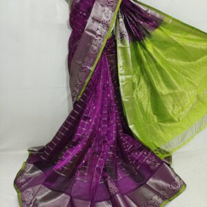 Mangalagiri pure Pattu Kanchi Border all over check s Buta work Sarees