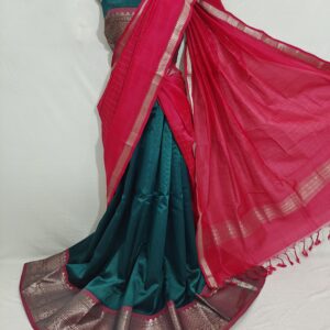 Mangalgiri Exclusive Pattu Kanchi Border Middle Check Voni Lehenga Sets