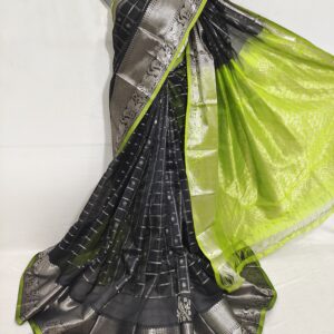 Mangalagiri pure Pattu Kanchi Border all over check s Buta work Sarees