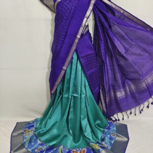 Mangalgiri Exclusive Pattu Pochampalli Border Middle Check Voni Lehenga Sets