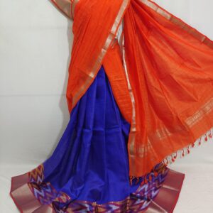 Mangalgiri Exclusive Pattu Pochampalli Border Middle Check Voni Lehenga Sets